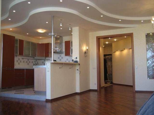Потолок из гипсокартона на кухне: дизайн, фото