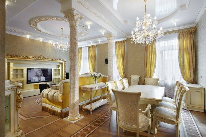 Как оформить потолок в кухне-гостиной?