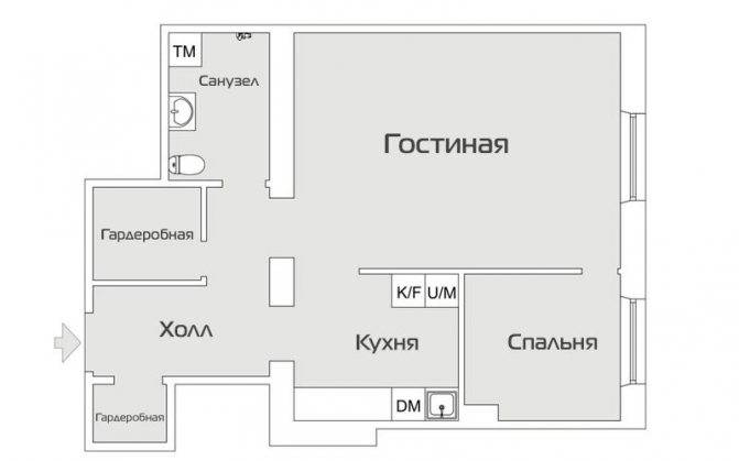 Дизайн квартиры 46 кв. м. с изолированной спальней