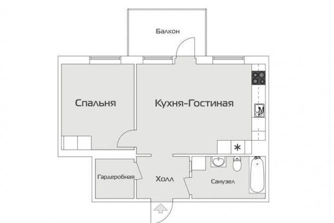 Дизайн квартиры 46 кв. м. с изолированной спальней